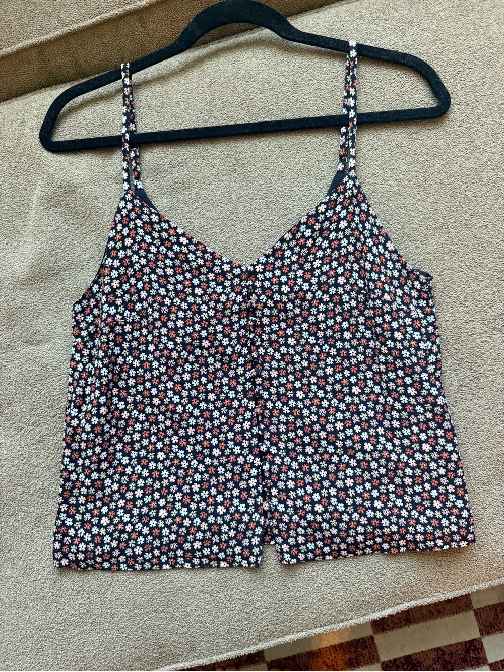 Floral Print Black Spaghetti Strap Cami Top